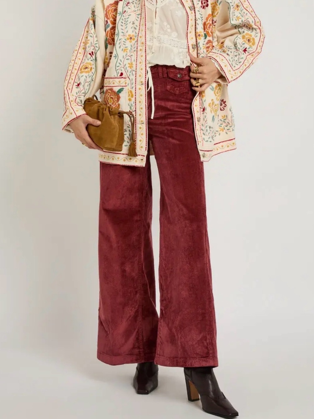 We The Free Kellee High-Rise Corduroy Palazzo Trousers 29 Maroon Wide Leg Pants